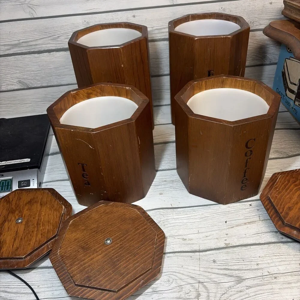 Vintage Republic Wooden Canister Set Plastic Lined Coffee Flour Sugar Tea